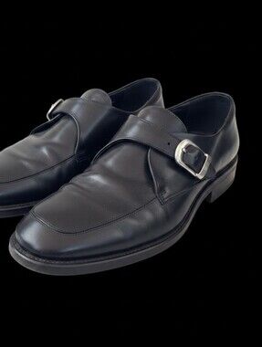 Hugo Boss Black Leather Dress Shoes Monk Strap Made in Italy Size 10